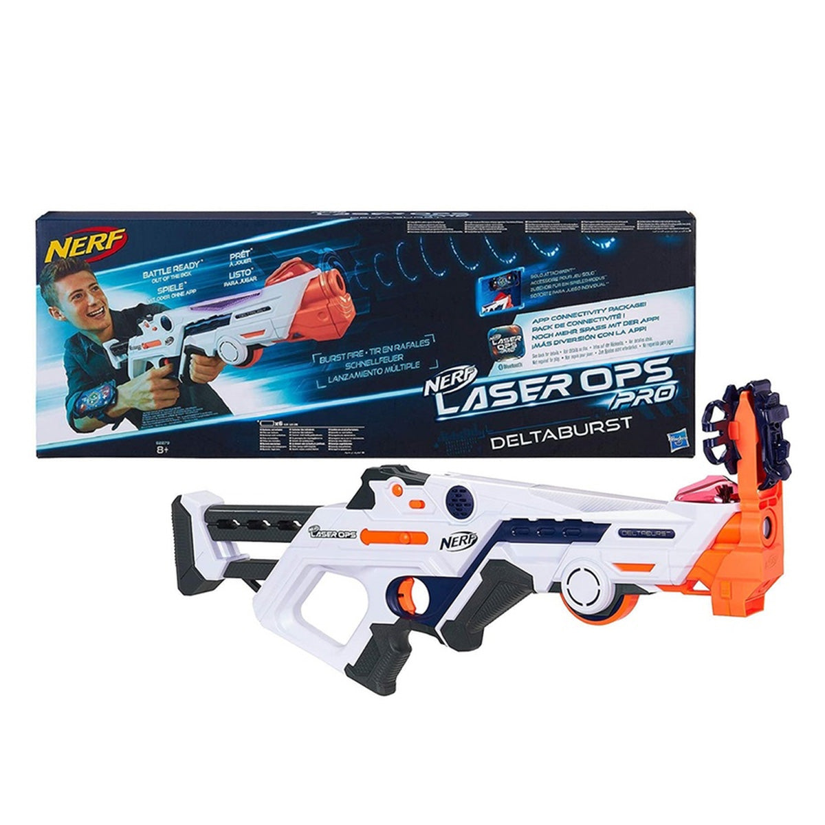 مسدس نيرف ليزر أوبس بيرست فاير كومبات مع تأثيرات ضوئية وصوتية، متعدد الطلقات بالأشعة تحت الحمراء، شاشة LCD، متوافق مع التطبيقات، يتضمن سوار للذراع وملحق فردي، مناسب للأعمار من 8 سنوات فما فوق