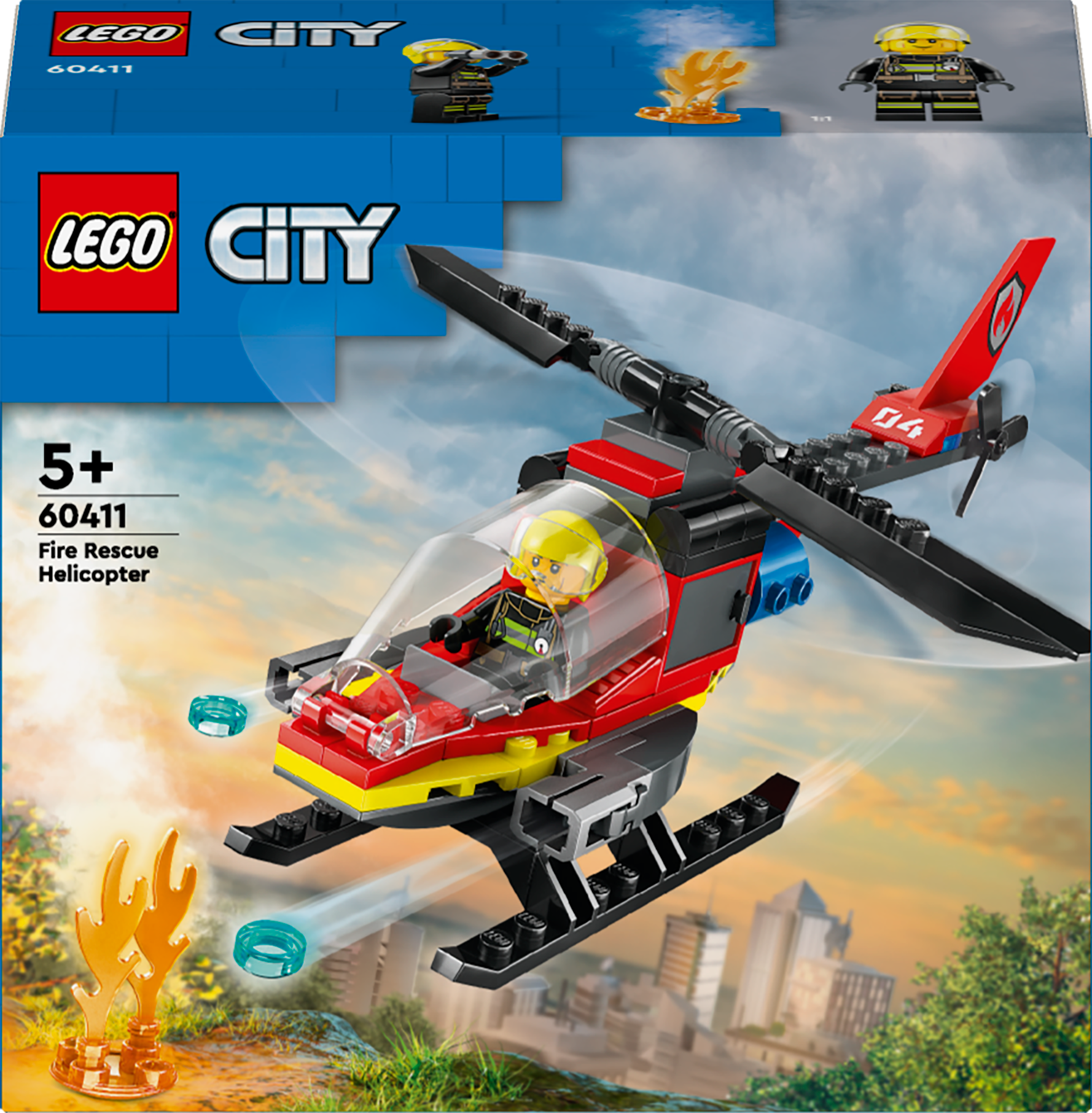LEGO City Fire Rescue Helicopter Building Set, incl. Firefighter Pilot Minifigure, Vehicle Toy for 5+ Year Old Boys, Girls & Imaginative Play, 60411
