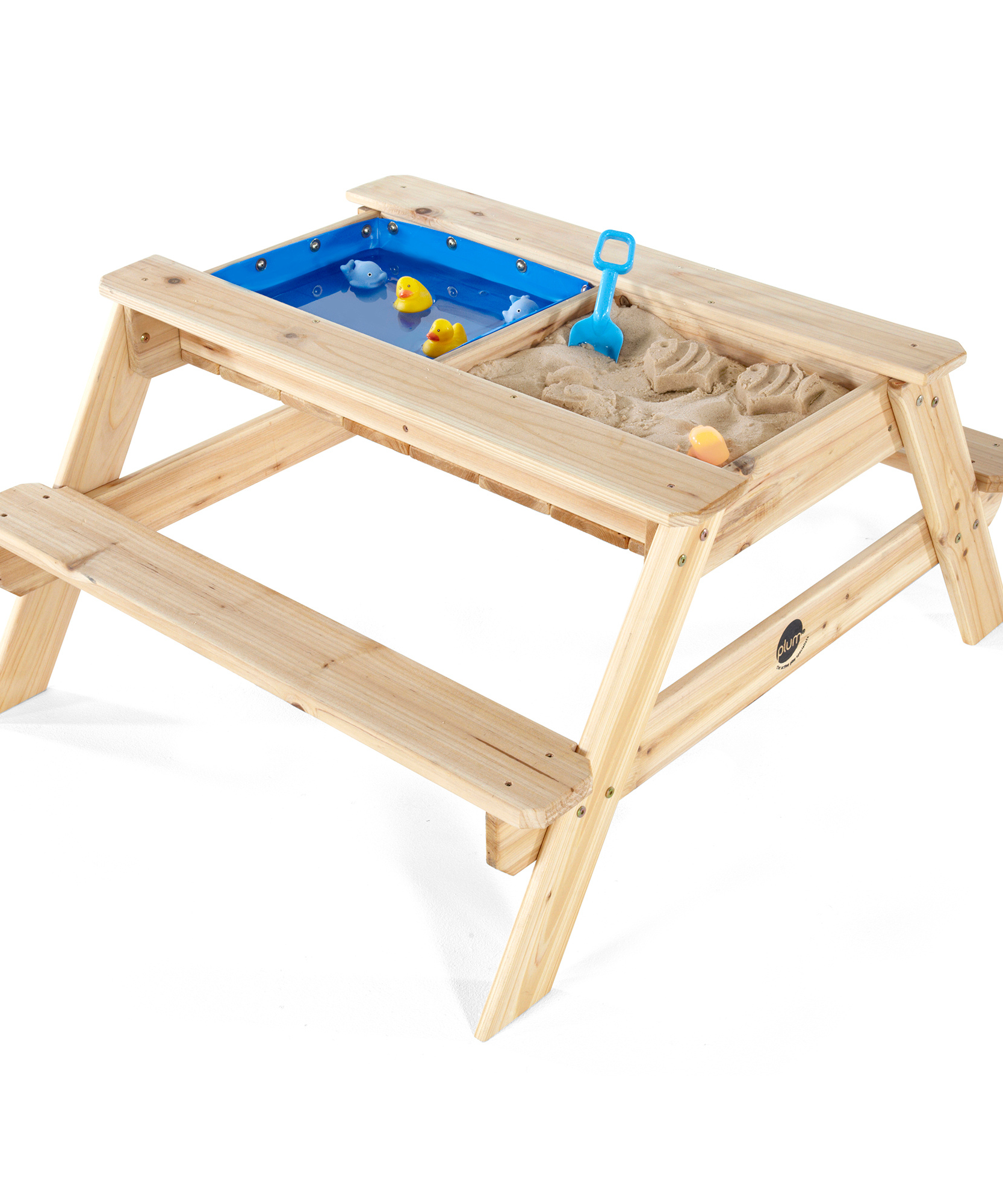 طاولة نزهة خشبية من Plum Surfside للرمل والماء، طاولة متينة 3 في 1 للعب في الهواء الطلق وفي الفناء الخلفي، طاولة لعب أنشطة صيفية مناسبة للأطفال من الأولاد والبنات من سن 18 شهرًا فما فوق