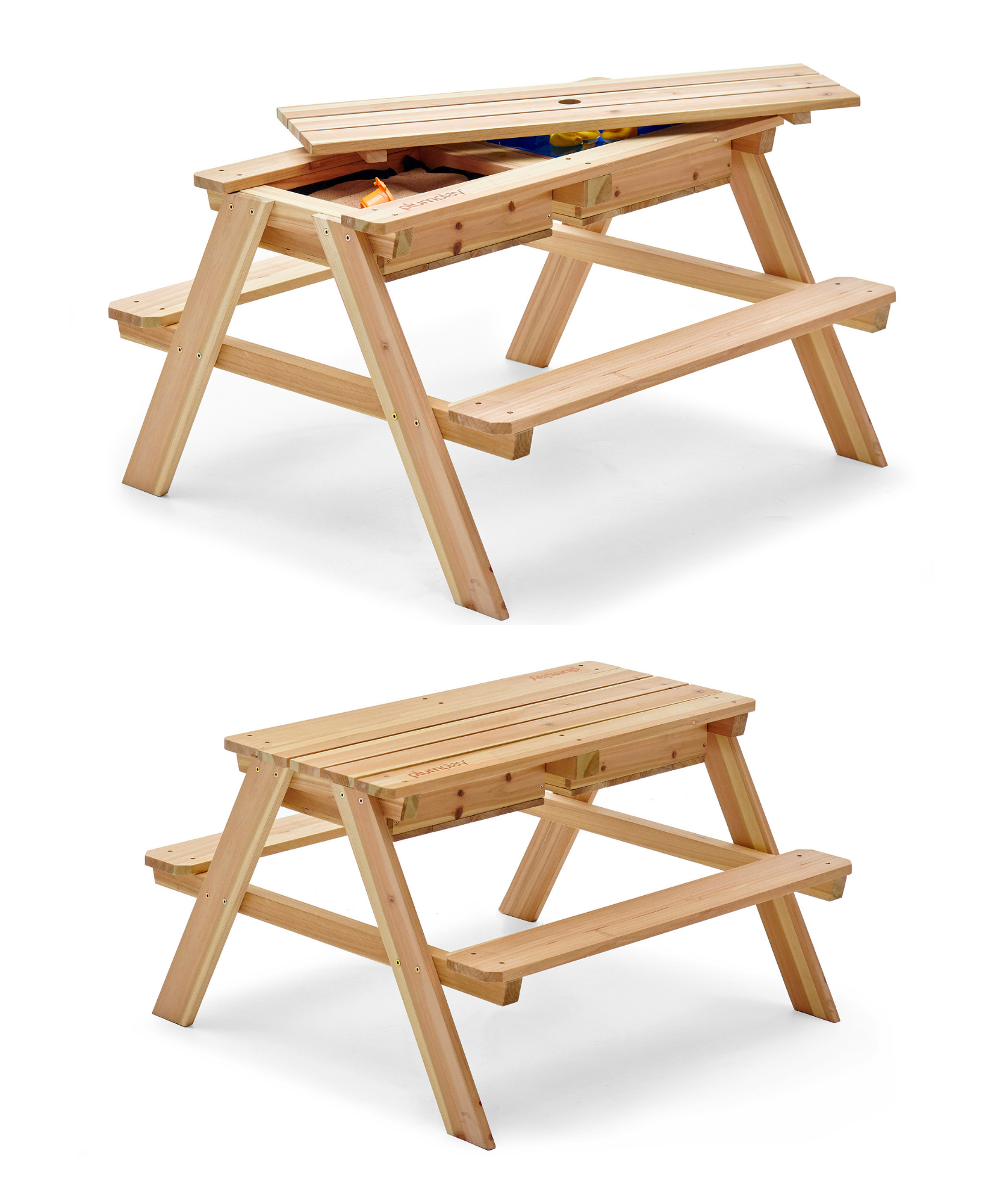 طاولة نزهة خشبية من Plum Surfside للرمل والماء، طاولة متينة 3 في 1 للعب في الهواء الطلق وفي الفناء الخلفي، طاولة لعب أنشطة صيفية مناسبة للأطفال من الأولاد والبنات من سن 18 شهرًا فما فوق