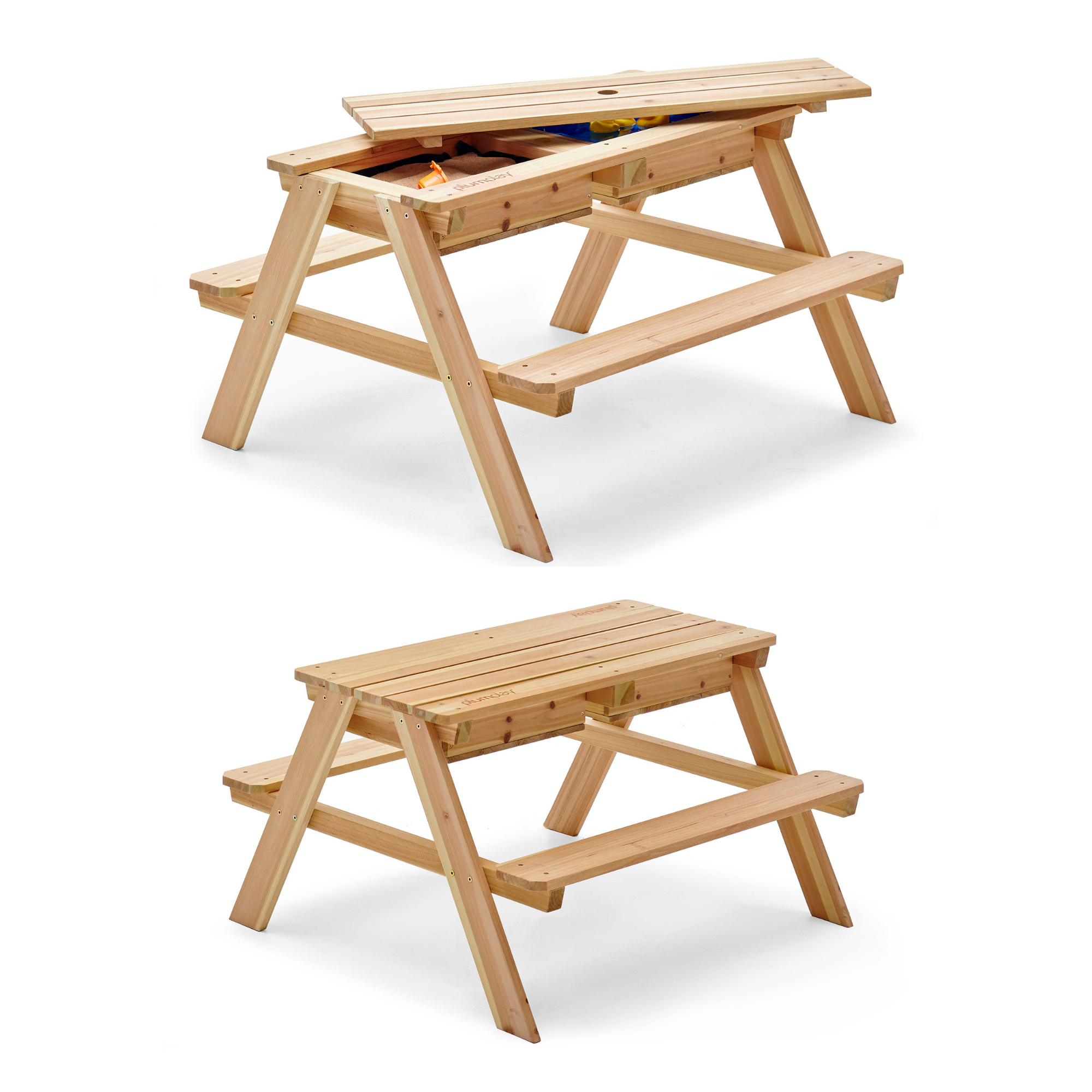 طاولة نزهة خشبية من Plum Surfside للرمل والماء، طاولة متينة 3 في 1 للعب في الهواء الطلق وفي الفناء الخلفي، طاولة لعب أنشطة صيفية مناسبة للأطفال من الأولاد والبنات من سن 18 شهرًا فما فوق