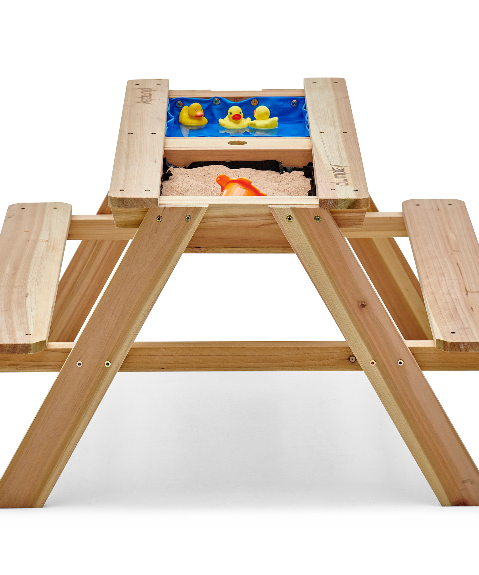 طاولة نزهة خشبية من Plum Surfside للرمل والماء، طاولة متينة 3 في 1 للعب في الهواء الطلق وفي الفناء الخلفي، طاولة لعب أنشطة صيفية مناسبة للأطفال من الأولاد والبنات من سن 18 شهرًا فما فوق