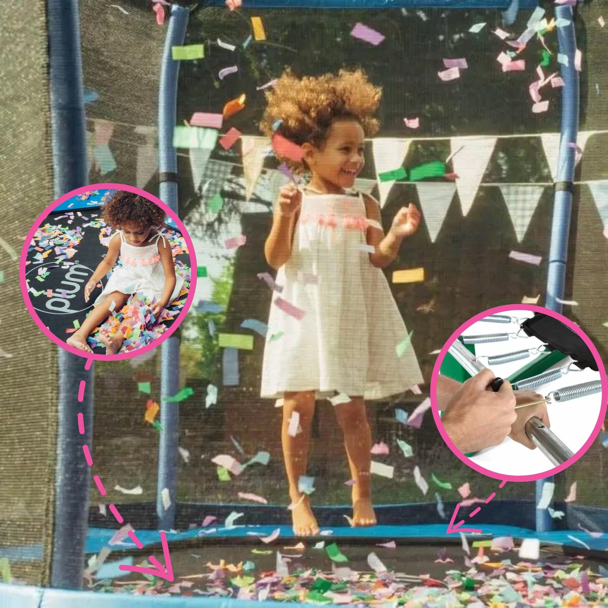 ترامبولين بلام جونيور جامبر بطول 7 أقدام مع سياج وشبكة أمان ووسادة إسفنجية للحماية، لعبة ترفيهية خارجية مستقرة مع حماية من الأشعة فوق البنفسجية والصدأ والطقس، مناسبة للأطفال من سن 3 سنوات فما فوق، لون أزرق