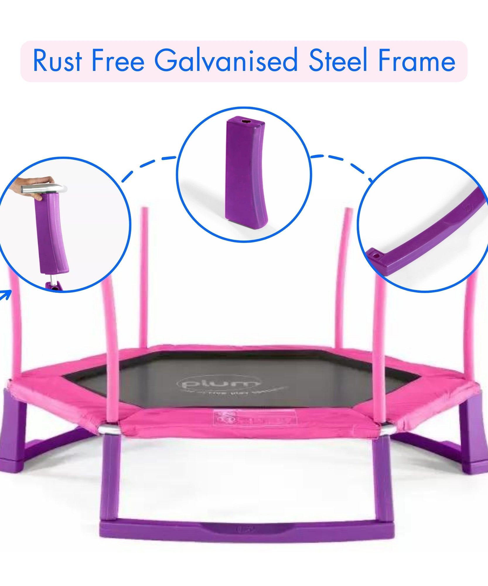 ترامبولين بلام جونيور جامبر بطول 7 أقدام مع سياج وشبكة أمان ووسادة إسفنجية للحماية، لعبة ترفيهية خارجية مستقرة مع حماية من الأشعة فوق البنفسجية والصدأ والطقس، مناسبة للأطفال من سن 3 سنوات فما فوق، لون وردي
