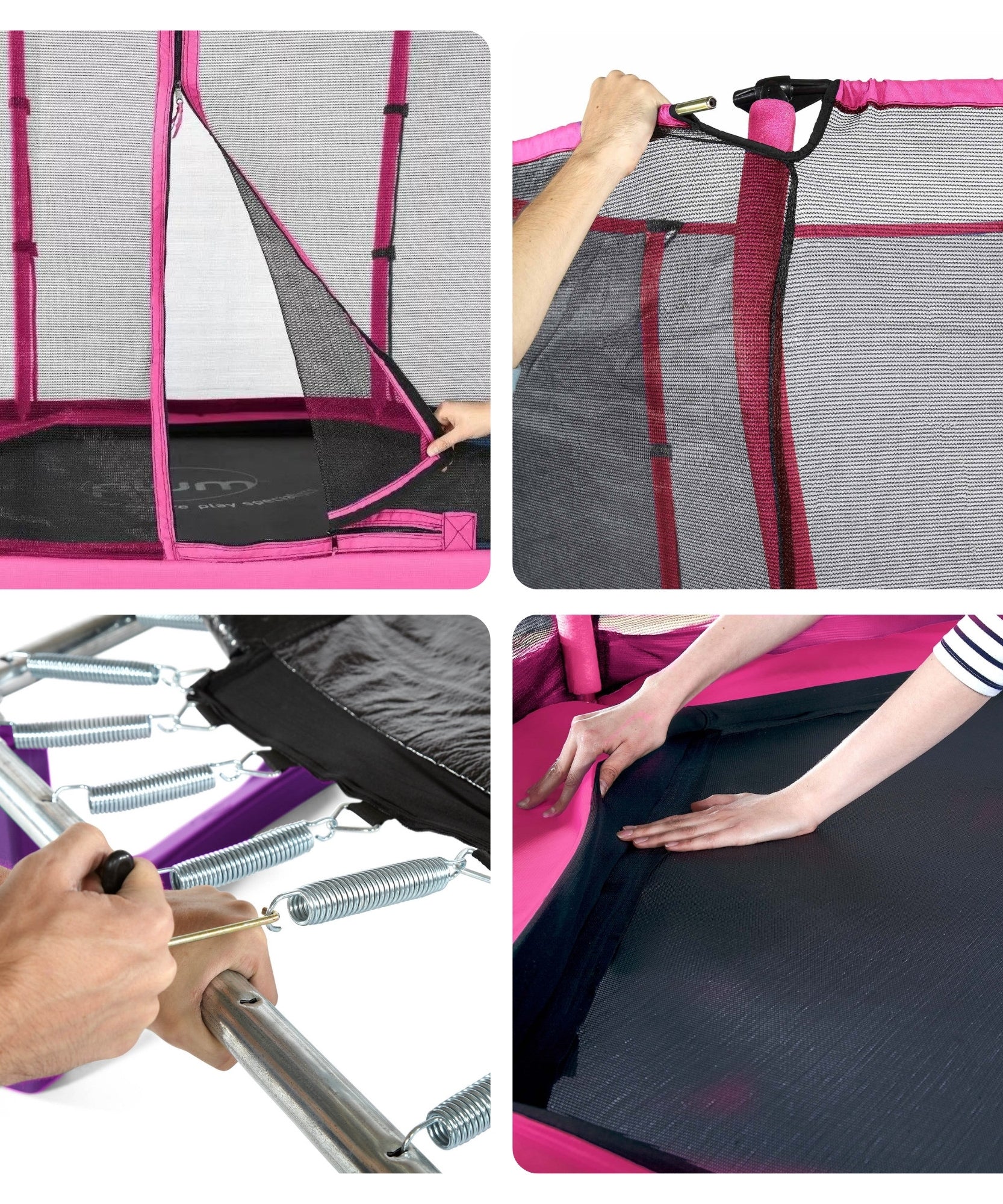 ترامبولين بلام جونيور جامبر بطول 7 أقدام مع سياج وشبكة أمان ووسادة إسفنجية للحماية، لعبة ترفيهية خارجية مستقرة مع حماية من الأشعة فوق البنفسجية والصدأ والطقس، مناسبة للأطفال من سن 3 سنوات فما فوق، لون وردي