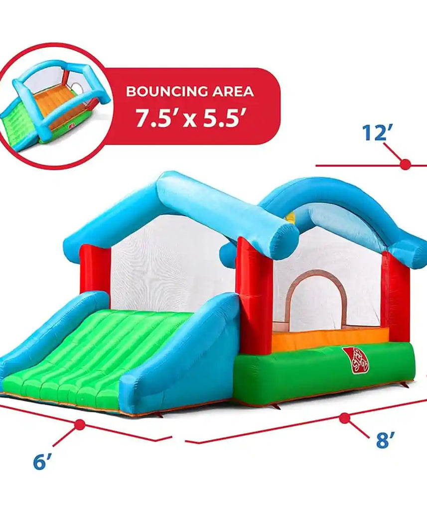 منزل قفز قابل للنفخ من ستيب 2 بلاي يارد، منزل قفز قابل للنفخ للأطفال مع أصوات تنشيط الحركة، أزرق، مناسب للعب في الهواء الطلق، منزلق وقفز، مناسب للأعمار من 3 سنوات فما فوق، لعبة ممتعة في الفناء الخلفي