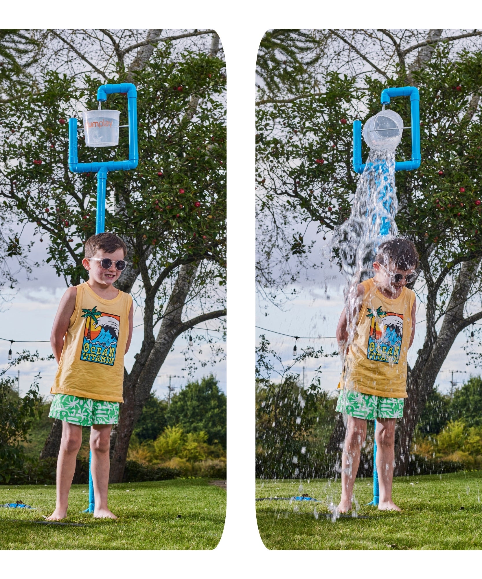 Plum Water Park Tidal Tipper with Height Adjustable Pole, Convenient and Easy to Store Summer Outdoor Water Play Backyard Toy, Suitable for Children 3 Years +, Blue