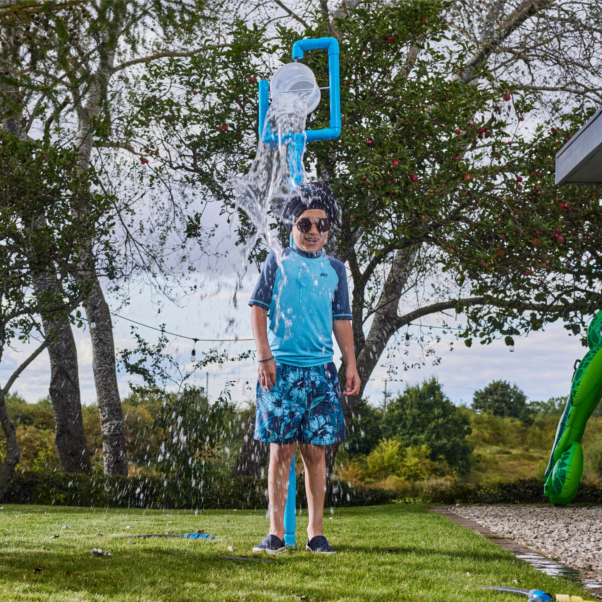 Plum Water Park Tidal Tipper with Height Adjustable Pole, Convenient and Easy to Store Summer Outdoor Water Play Backyard Toy, Suitable for Children 3 Years +, Blue