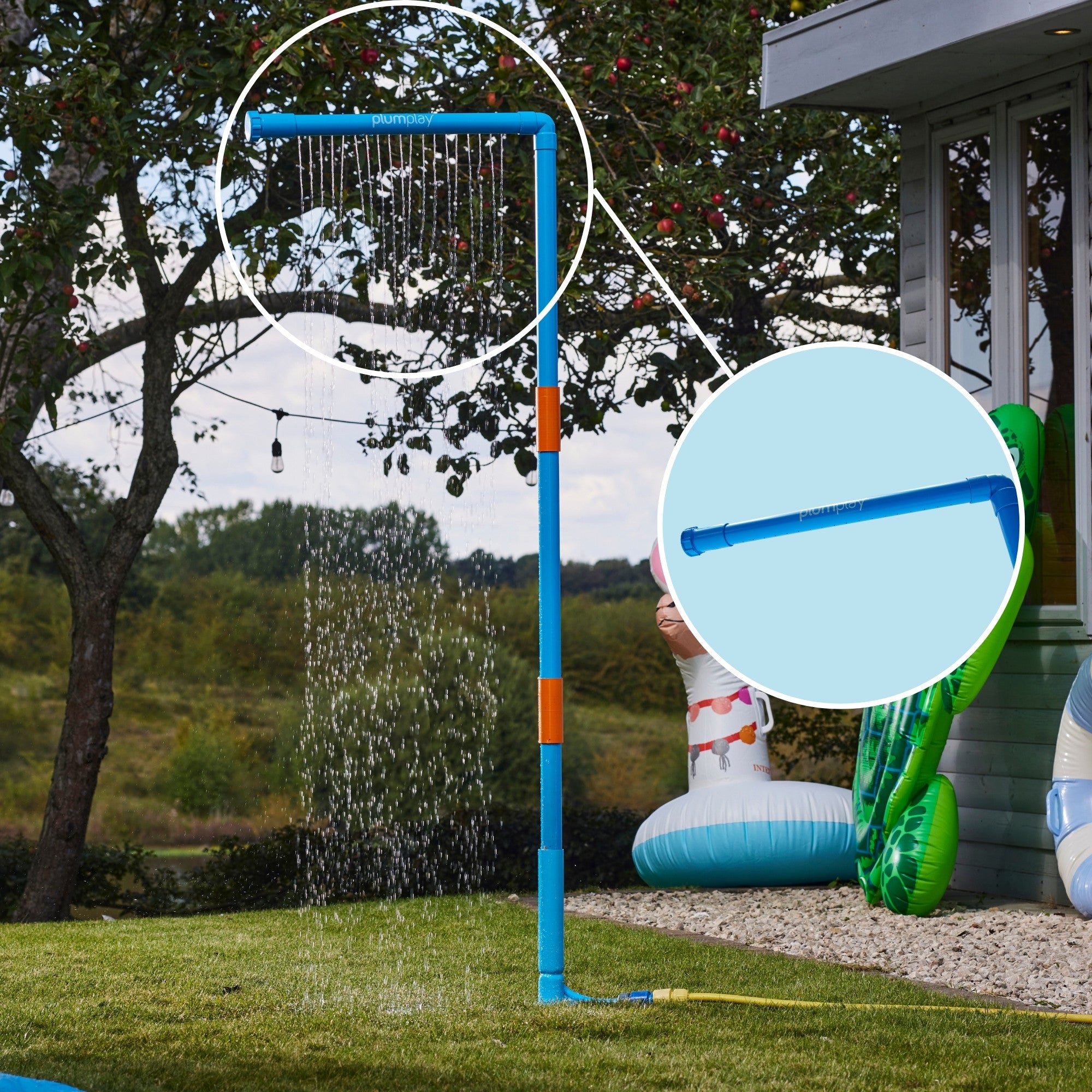 Plum Water Park Rain Wall with Height Adjustable Pole, Convenient and Easy to Store Summer Outdoor Water Play Backyard Toy, Suitable for Children 3 Years +, Blue