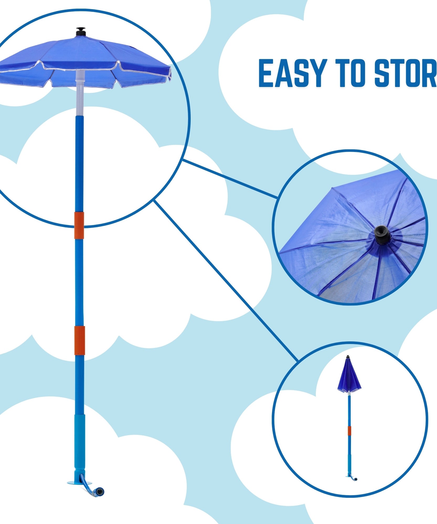 Plum Water Park Umbrella Fountain with Height Adjustable Pole, Convenient and Easy to Store Summer Outdoor Water Play Backyard Toy, Suitable for Children 3 Years +, Blue