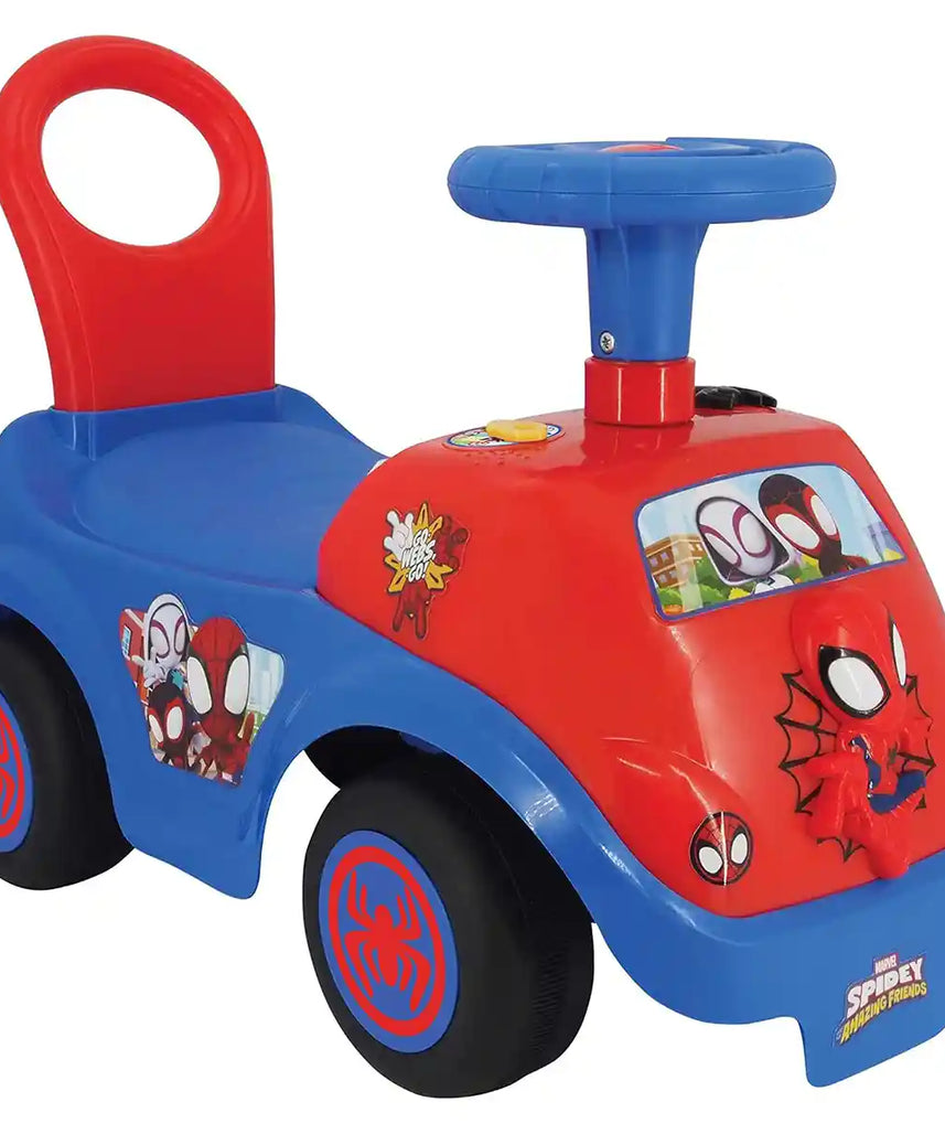 سيارة ركوب سبايدي تيم من كيديلاند، سيارة أنشطة للأطفال الصغار، أضواء وامضة، لوحة تحكم تفاعلية، لعبة سبايدرمان من مارفل، سيارة ركوب كبيرة للأطفال
