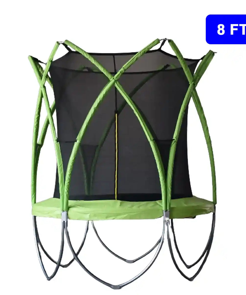 ترامبولين تشجيانغ سبارك، 8 أقدام، مع حاجز أمان، هزاز خارجي للأطفال، مناسب للحديقة الخلفية، مناسب للأعمار من 5 سنوات فما فوق، متين، سهل التركيب، لون أخضر