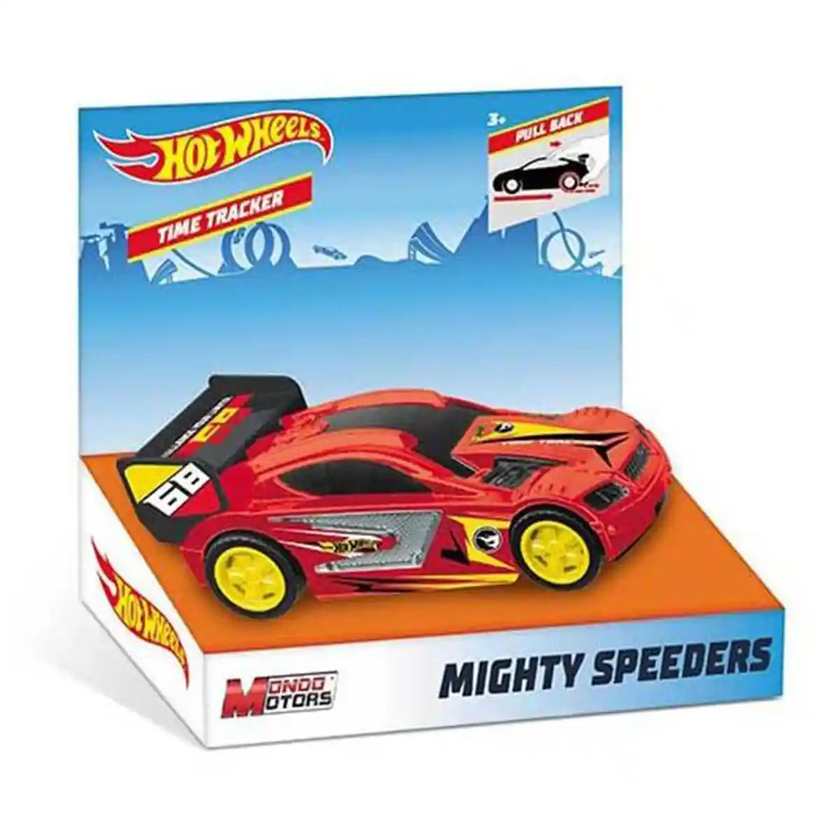 سيارة هوت ويلز بول باك مايتي سبيدر، حمراء، لعبة سباق تعمل بالاحتكاك للأطفال من سن 3 سنوات فما فوق