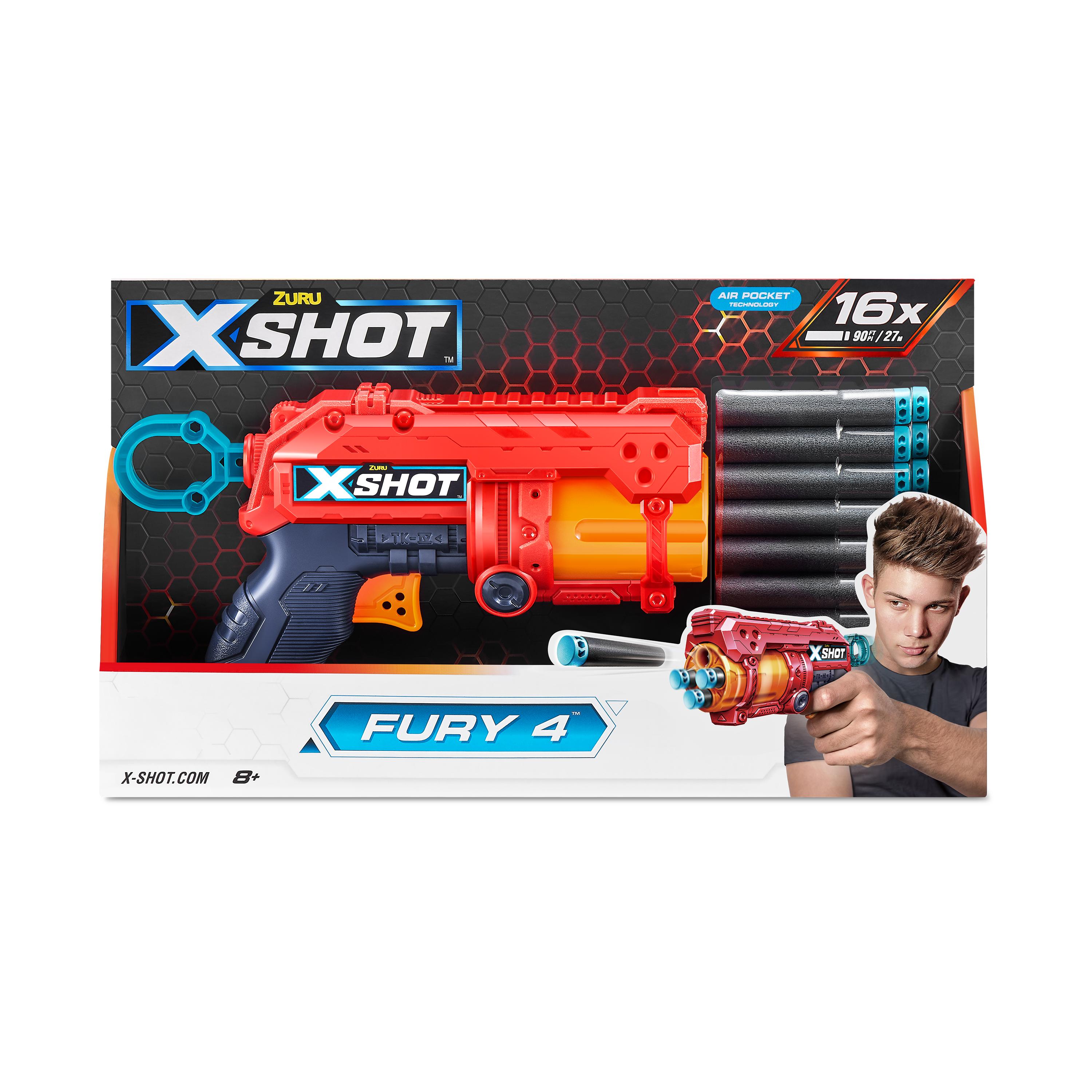X-Shot Excel Fury 4 Blaster (16 Darts) by ZURU, Foam Dart Gun for Boys & Girls, Ages 8+