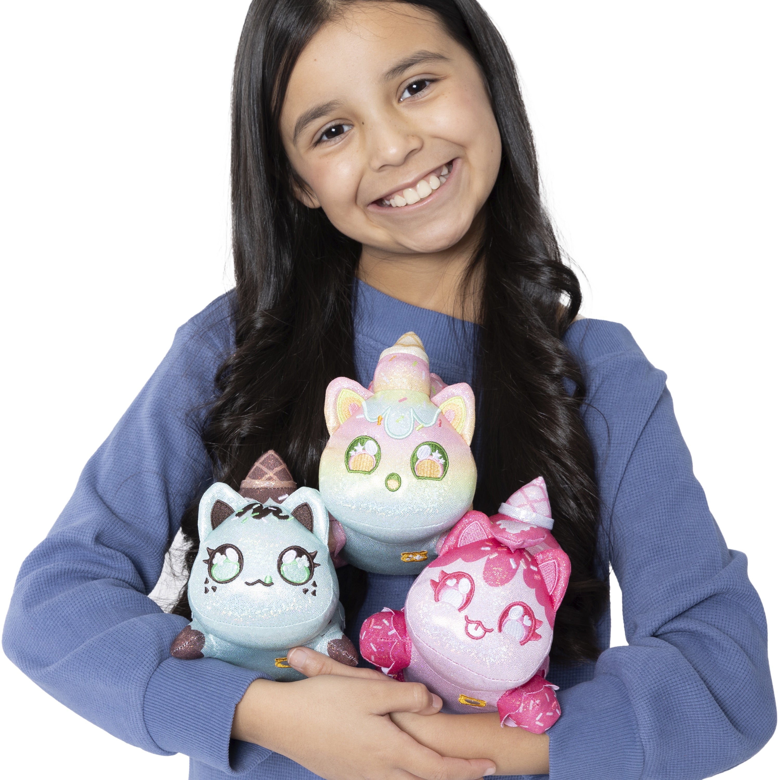 Aphmau MeeMeow Plush 3-Pack Sparkle Ice Cream Edition, 6 Inch Collectible Cat Plush Toys, Soft & Cuddly Gift for Kids, Ages 5+