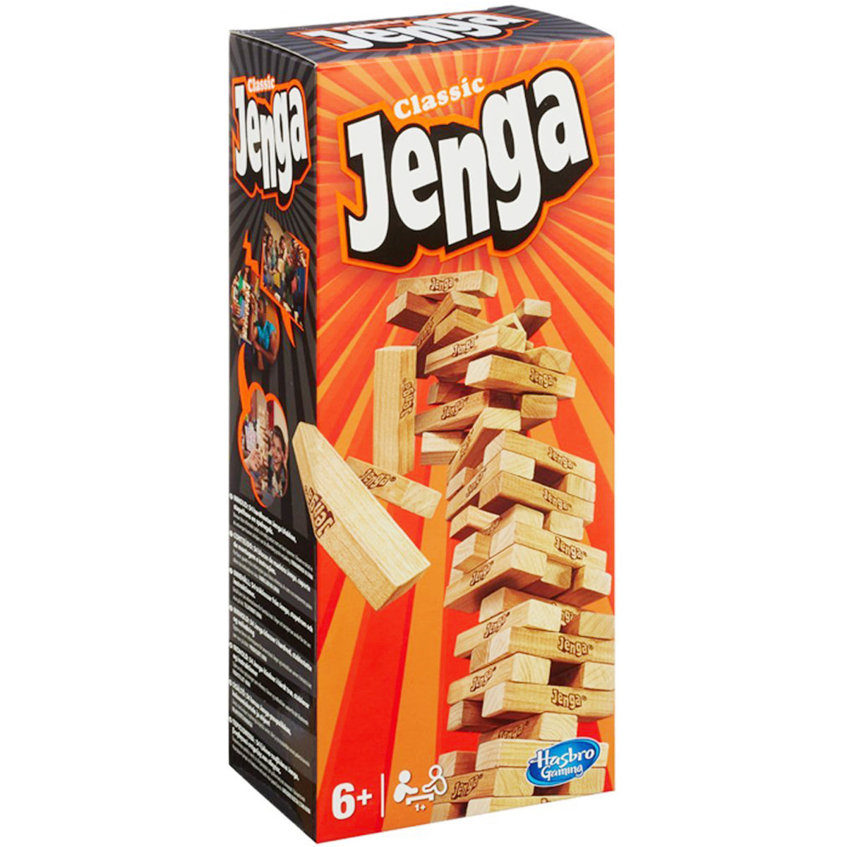 لعبة جينجا الكلاسيكية، جينجا من هاسبرو، ٥٤ مكعبًا من الخشب الصلب، لعبة برج التكديس، لعبة لوحية عائلية، لعبة أطفال، لعبة داخلية، للأعمار من ٦ سنوات فما فوق، لاعب واحد أو أكثر