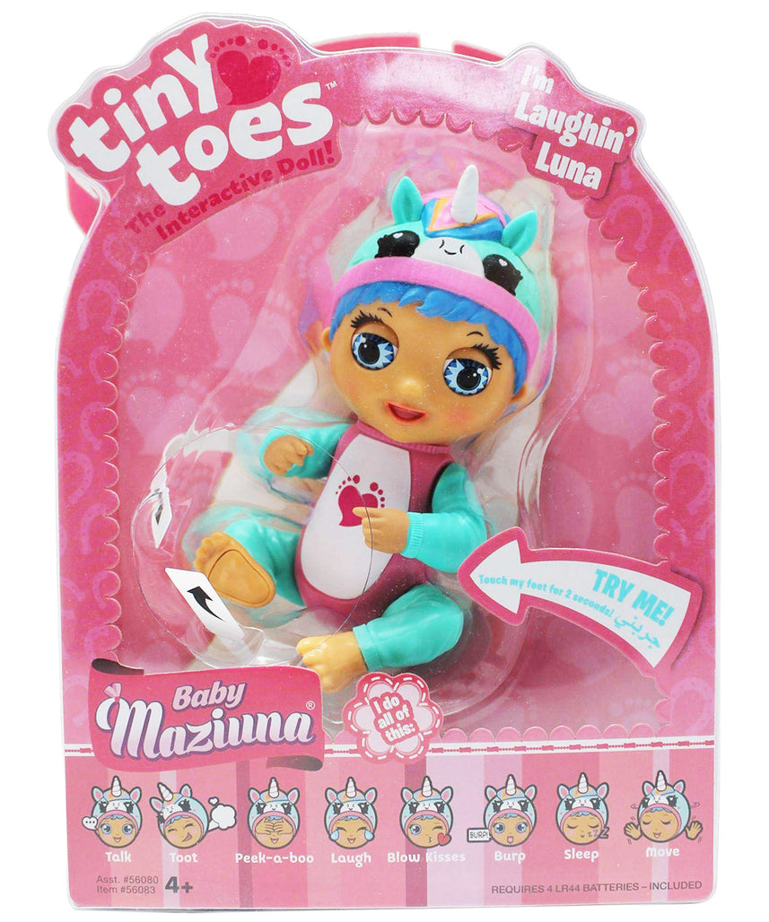 دمية بيبي مازيونا التفاعلية BM56080 ذات الأصابع الصغيرة، تتفاعل مع اللمس والحركة والضوء، تعمل بالبطارية، مناسبة للأطفال من عمر 12 شهرًا فما فوق