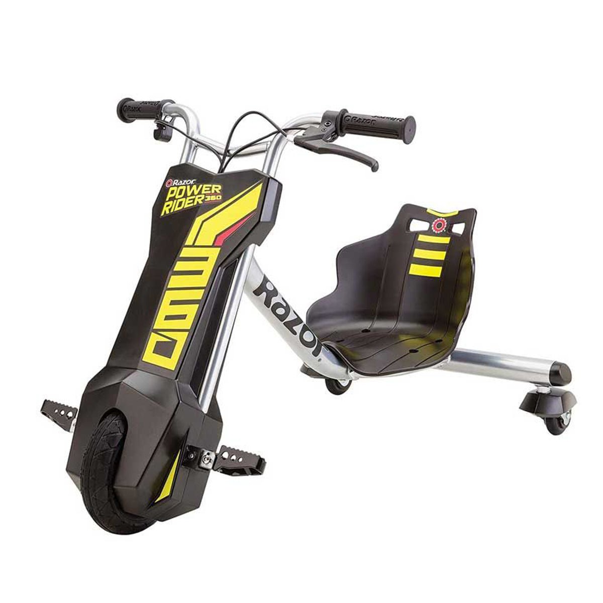 دراجة ثلاثية العجلات الكهربائية Razor PowerRider 360 للأطفال من سن 8 سنوات فما فوق، 12 فولت مع دواسة وقود بزر ضغط، سرعة تصل إلى 9 أميال في الساعة، مدة تشغيل 30 دقيقة، دوران 360 درجة وانزلاق، أقصى وزن للراكب 120 رطلاً