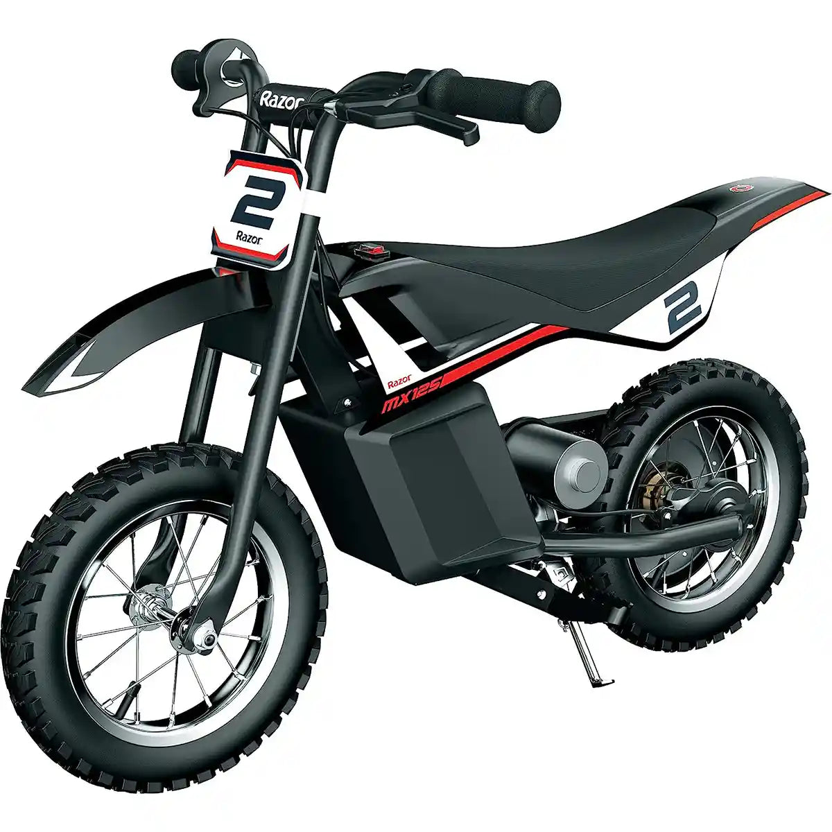 دراجة Razor MX125 Dirt Rocket الكهربائية للأطفال من سن 7 سنوات فما فوق، محرك عزم دوران عالي 100 واط، دفع خلفي، سرعات تصل إلى 8 أميال في الساعة، وقت تشغيل 40 دقيقة، لون أسود