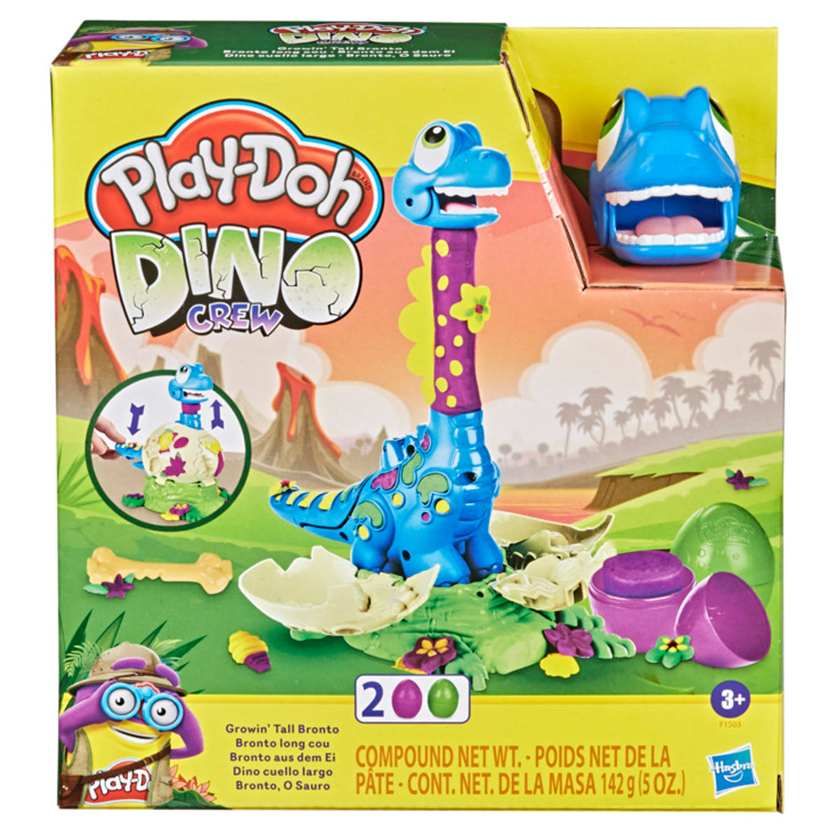 مجموعة لعب ديناصورات برونتو الطويلة من بلاي دو مع بيضتين غير سامتين من بلاي دو، نشاط فني وحرفي للأطفال من سن 3 سنوات فما فوق