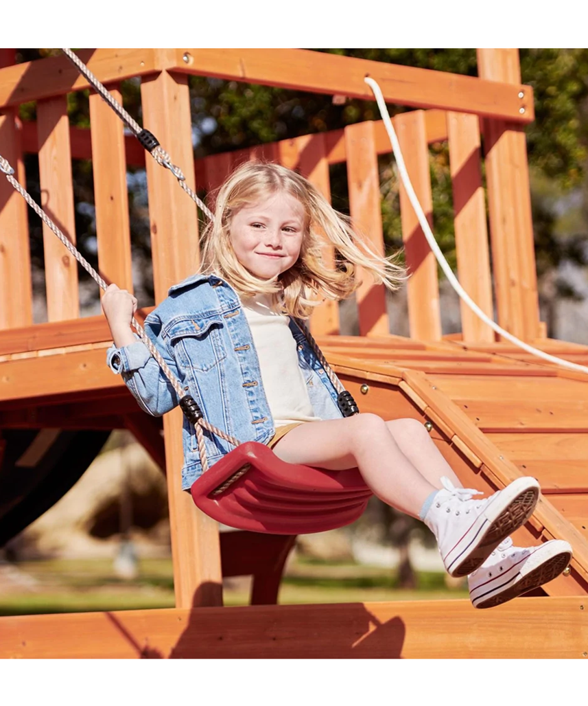 مجموعة ألعاب خارجية من ليتل تايكس ريل وود أدفنتشرز وايلدكات فولز، ملعب خشبي في الفناء الخلفي مع أراجيح وجسر حبلي ومنصات انزلاق ومنصة مراقبة، للأعمار من 3 سنوات فما فوق، مجموعات ألعاب ومعدات ملعب