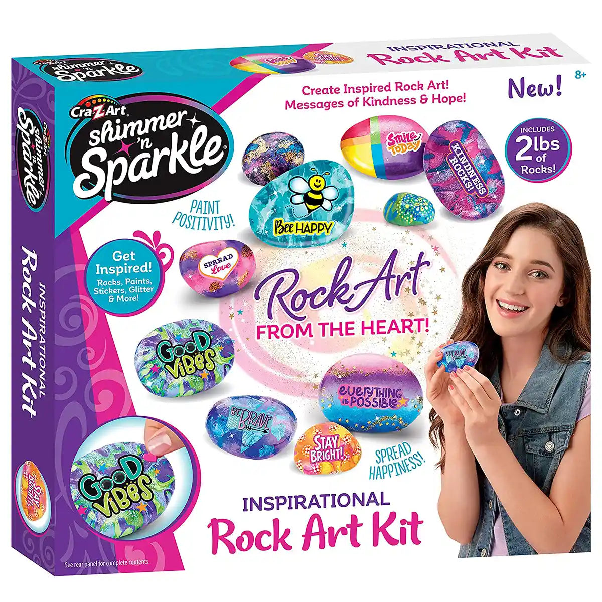 مجموعة شيمر آند سباركل: اصنع بنفسك فن الزجاج الملون والصخور الملهمة، مجموعة فنون وحرف يدوية للأطفال من سن 8 سنوات فما فوق، طلاء، بريق، أحجار كريمة، ترتر، رقائق معدنية، فرشاة متضمنة