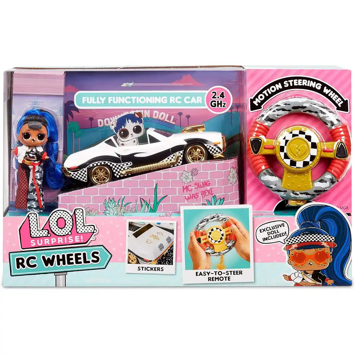 عجلات LOL Surprise RC، سيارة تحكم عن بعد مع دمية JK الحصرية ودمية Downtown Mini للأطفال