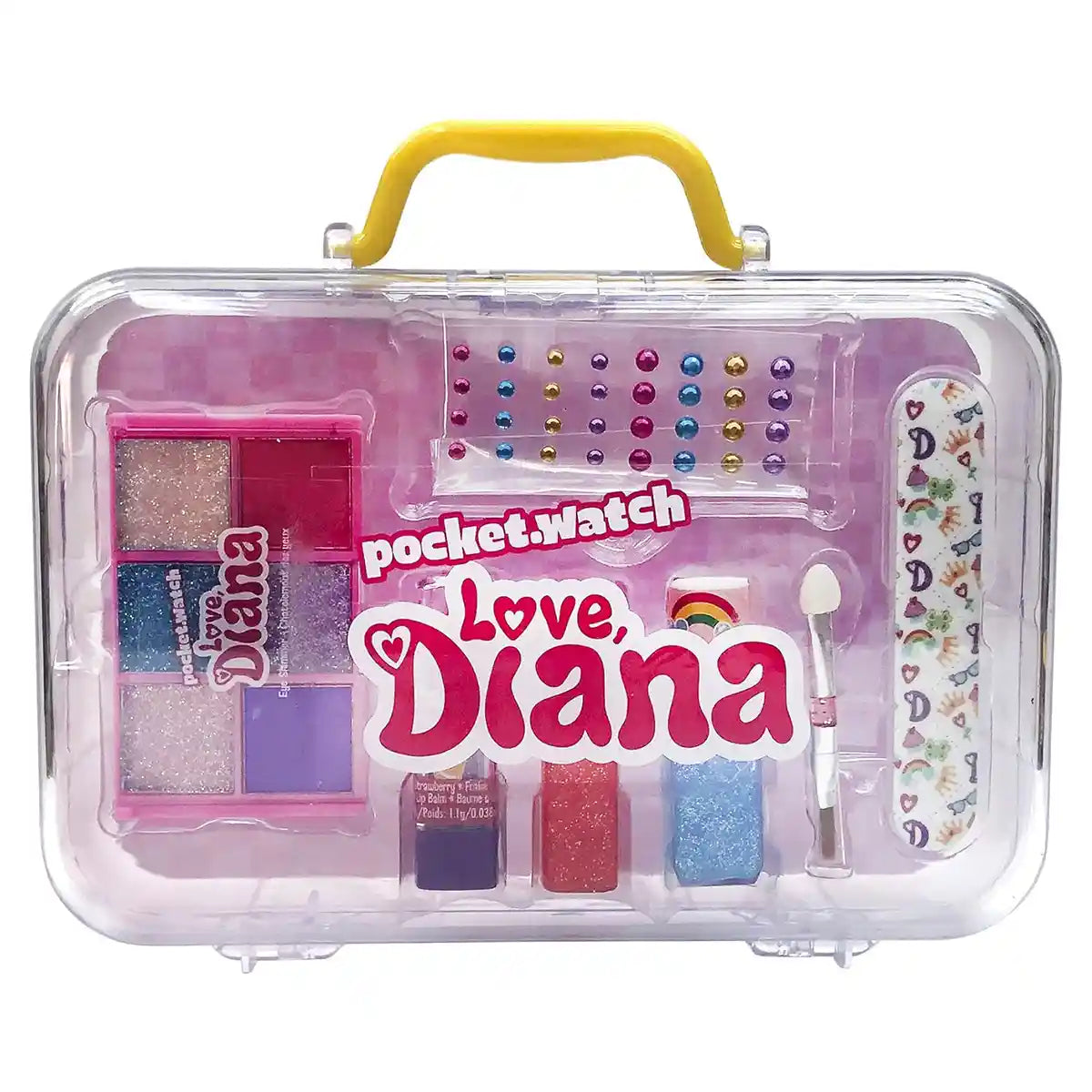 Love Diana Purse Case EU Set with Cosmetics, Nail Stickers, Lip Balm, Lip Gloss, Glitter Eyeshadow and Nail File, Pretend Play Collectible Toy for Kids Ages 4+