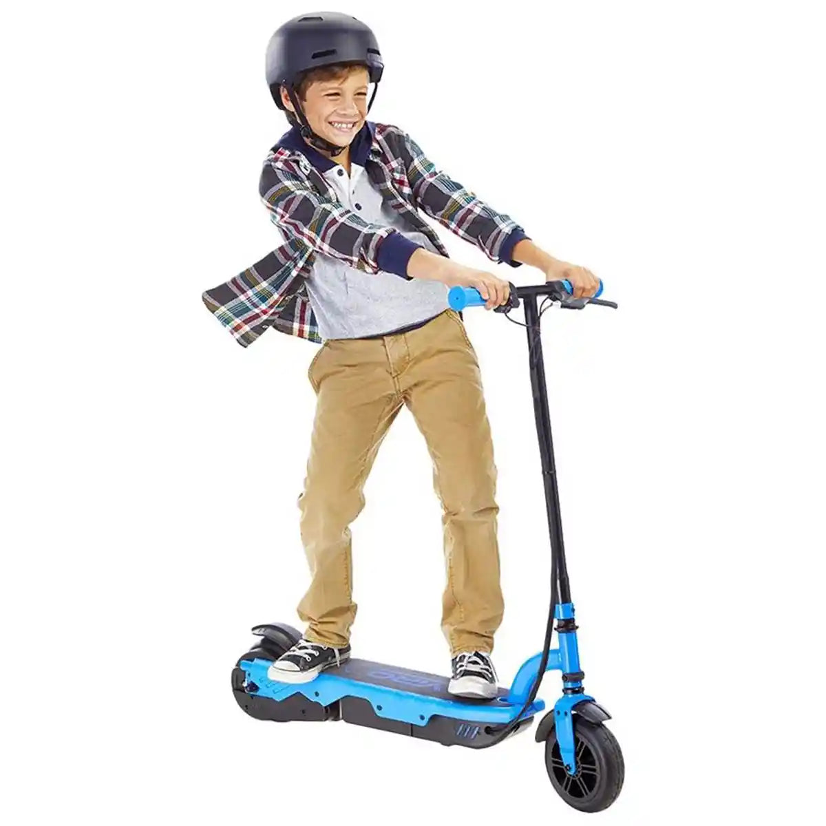 سكوتر كهربائي ليتل تايكس فيرو رايدز في آر ٥٥٠ إي، أزرق، قابل للطي، أقصى سرعة ١٠ أميال في الساعة، أضواء ليد، دواسة إبهام، فرامل يد، بطارية قابلة لإعادة الشحن، للأطفال من عمر ٨ سنوات فما فوق