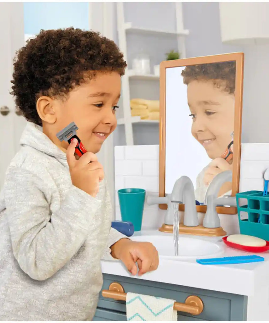 ليتل تايكس، حوض حمام مع صنبور يعمل بشكل حقيقي، ١٢ ملحقًا، لعبة تظاهرية للأطفال، تعلم تقمص الأدوار، رمادي/متعدد الألوان، للأعمار من سنتين فما فوق