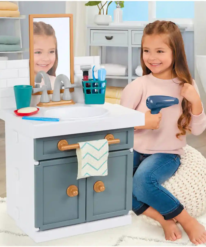 ليتل تايكس، حوض حمام مع صنبور يعمل بشكل حقيقي، ١٢ ملحقًا، لعبة تظاهرية للأطفال، تعلم تقمص الأدوار، رمادي/متعدد الألوان، للأعمار من سنتين فما فوق