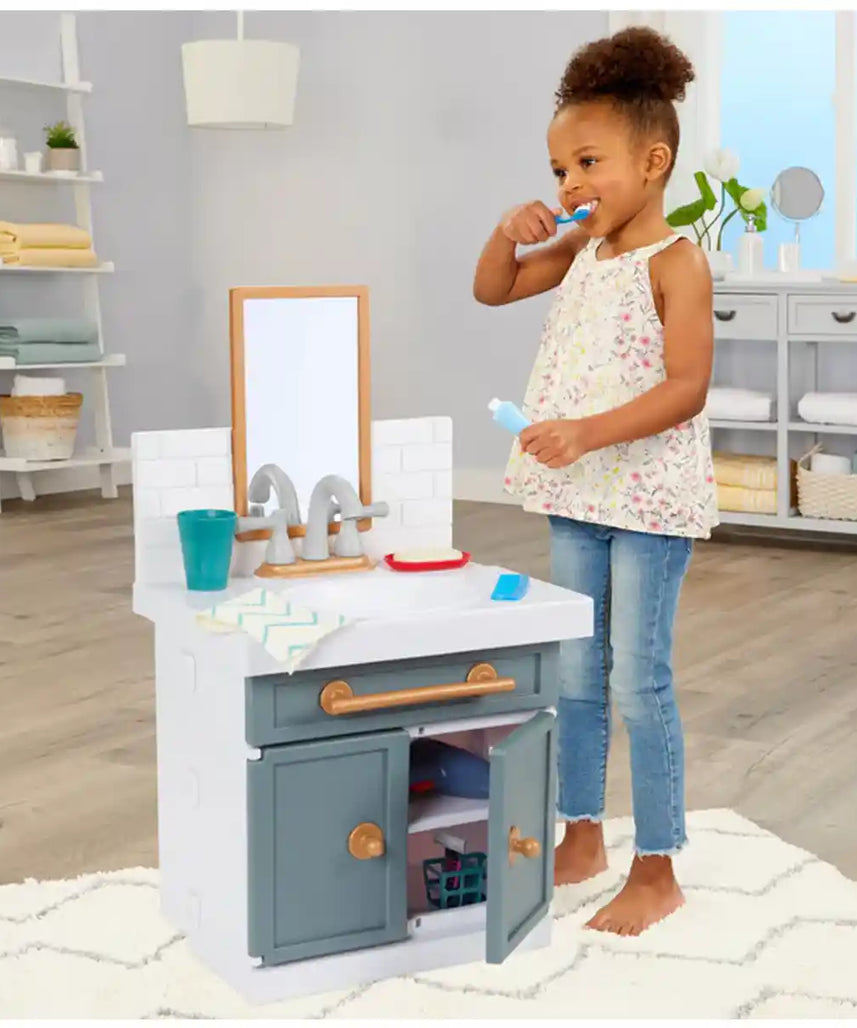 ليتل تايكس، حوض حمام مع صنبور يعمل بشكل حقيقي، ١٢ ملحقًا، لعبة تظاهرية للأطفال، تعلم تقمص الأدوار، رمادي/متعدد الألوان، للأعمار من سنتين فما فوق