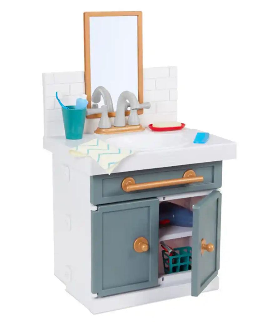 ليتل تايكس، حوض حمام مع صنبور يعمل بشكل حقيقي، ١٢ ملحقًا، لعبة تظاهرية للأطفال، تعلم تقمص الأدوار، رمادي/متعدد الألوان، للأعمار من سنتين فما فوق