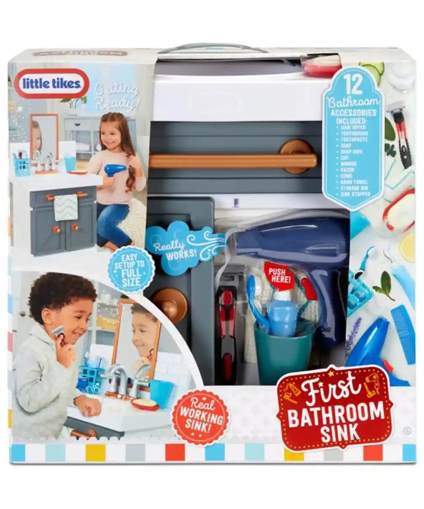 ليتل تايكس، حوض حمام مع صنبور يعمل بشكل حقيقي، ١٢ ملحقًا، لعبة تظاهرية للأطفال، تعلم تقمص الأدوار، رمادي/متعدد الألوان، للأعمار من سنتين فما فوق
