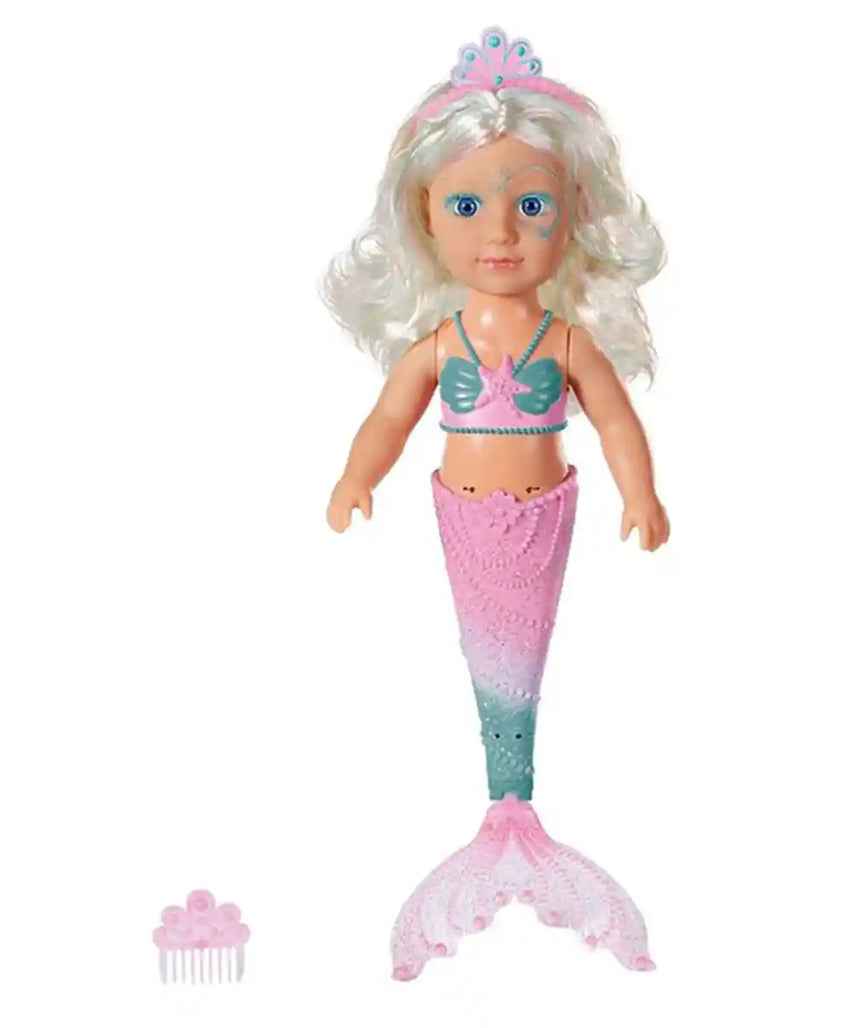 دمية حورية البحر من بيبي بورن، دمية بطول 43 سم مع زعنفة ذيل مضيئة، تأثير متغير اللون، شعر طويل ملون، إكسسوار تاج، مناسبة للأعمار من 3 سنوات فما فوق، دمى ومنازل وإكسسوارات