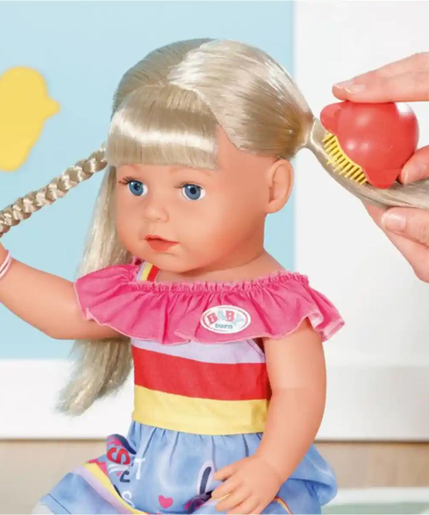 دمية إيما من بيبي بورن، مقاس 43 سم، مزودة بـ 10 وظائف لعب، وطبق سحري للتغذية، ونونية، وزجاجة، ودمية، وملحقاتها، مناسبة للأعمار من 3 سنوات فما فوق، ودمى، ومنازل، وملحقاتها