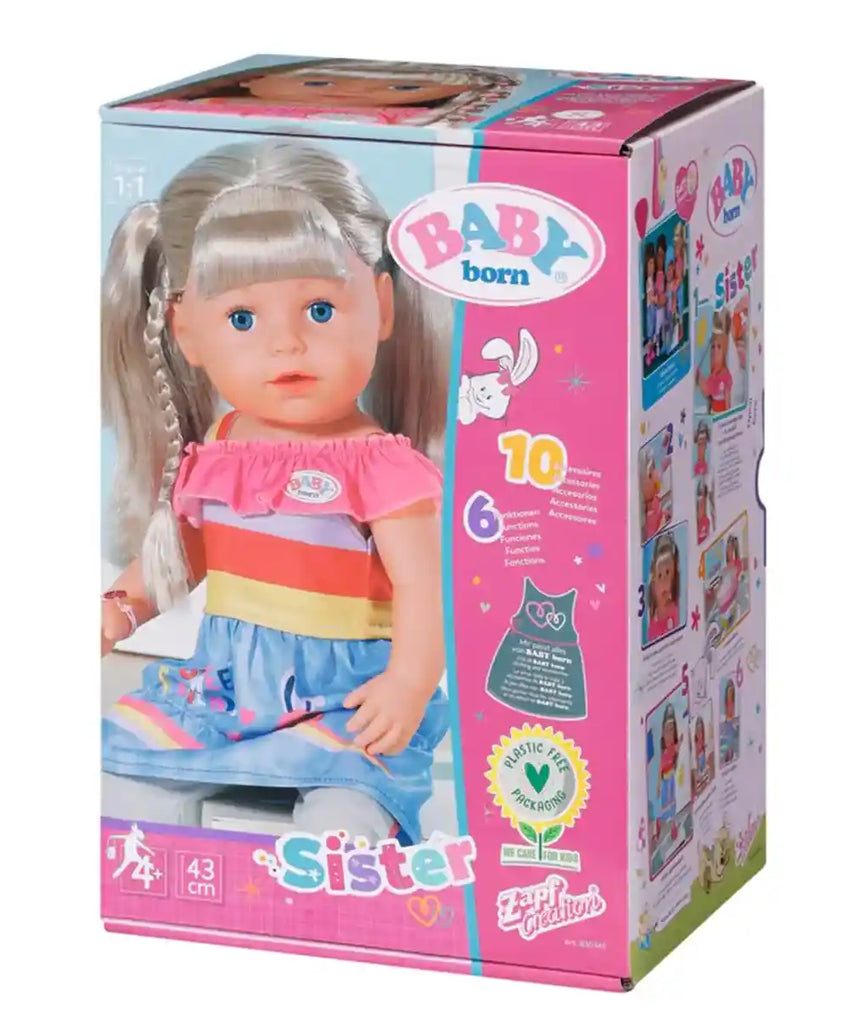 دمية إيما من بيبي بورن، مقاس 43 سم، مزودة بـ 10 وظائف لعب، وطبق سحري للتغذية، ونونية، وزجاجة، ودمية، وملحقاتها، مناسبة للأعمار من 3 سنوات فما فوق، ودمى، ومنازل، وملحقاتها