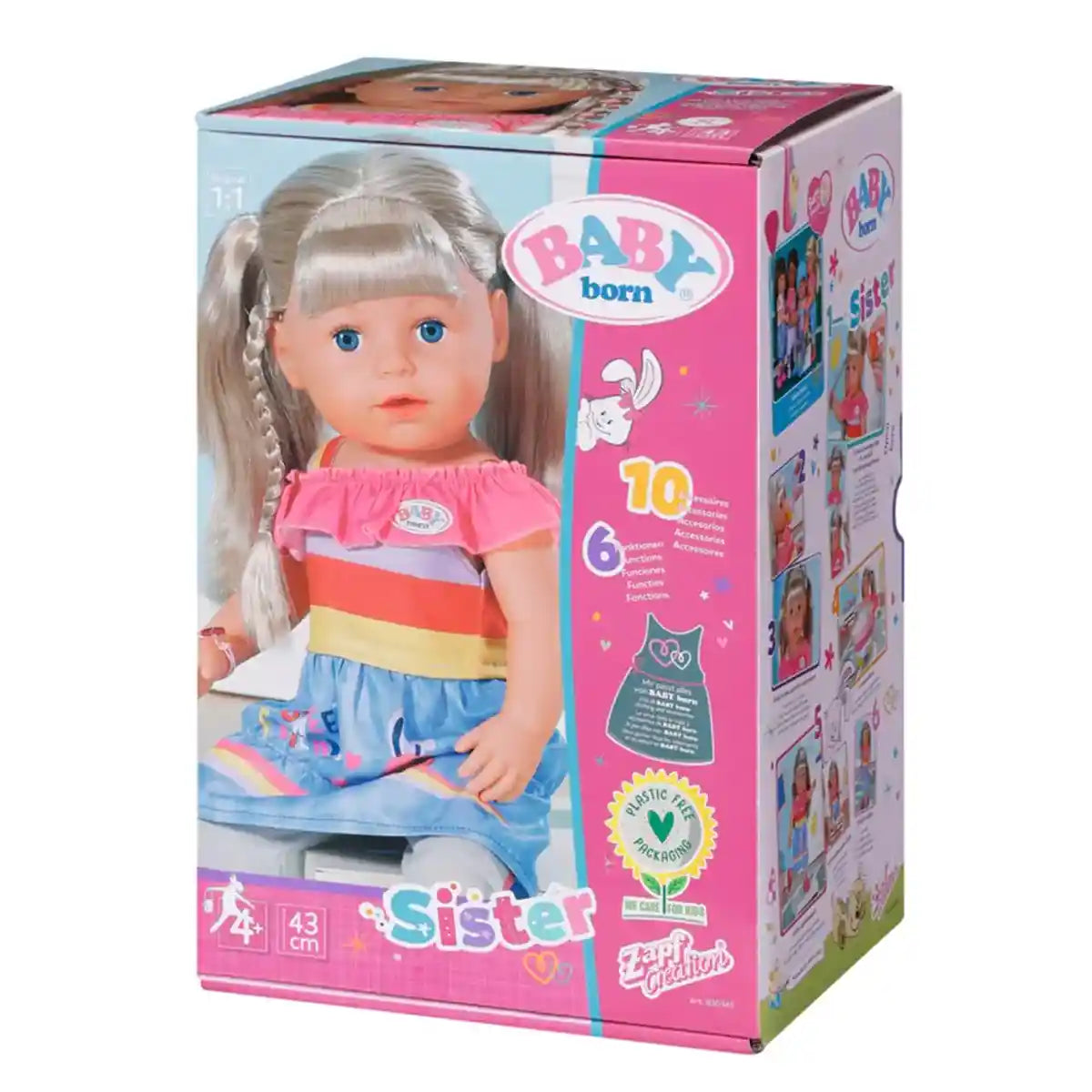 دمية إيما من بيبي بورن، مقاس 43 سم، مزودة بـ 10 وظائف لعب، وطبق سحري للتغذية، ونونية، وزجاجة، ودمية، وملحقاتها، مناسبة للأعمار من 3 سنوات فما فوق، ودمى، ومنازل، وملحقاتها