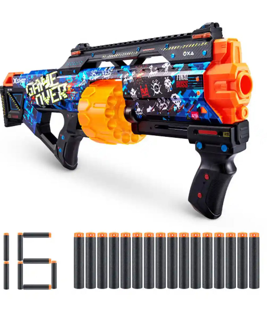مسدس إكسل سكينز لاست ستاند بلاستر من إكسل سكينز، تصميم لعبة أوفر، سعة 14 سهمًا، تقنية إير بوكيت، مدى 27 مترًا / 90 قدمًا، مقبض تكتيكي وسكة، XS-36518_039279، للجنسين