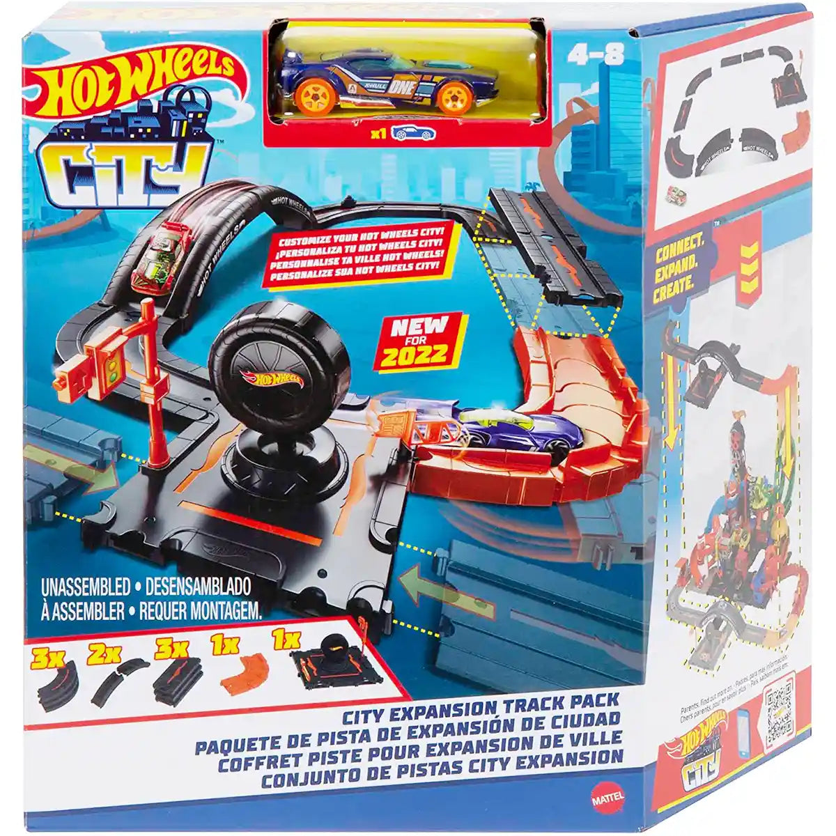 Hot Wheels City Track Pack, 10-Piece Set with 1 Die-Cast Car, Build, Race and Customize Your Hot Wheels World, Gift for Kids 4+
