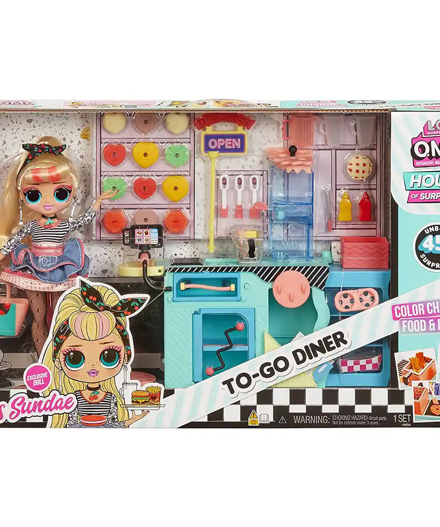 مجموعة ألعاب LOL Surprise OMG Miss Sundae To-Go Diner مع دمية أزياء حصرية، أكثر من 45 مفاجأة، ميزات تغيير اللون، ملحقات مطبخ للأطفال من سن 3 سنوات فما فوق