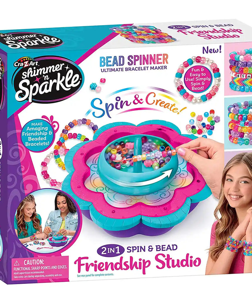 Shimmer N Sparkle 2-in-1 Spin & Bead Friendship Bracelet Maker, Multicolour, DIY Jewelry Kit, Beaded & Friendship Styles, Girls Craft Toy, Ages 8+