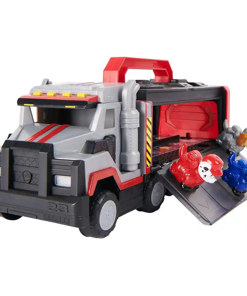 مجموعة لعب شاحنة كبيرة من PAW Patrol Big Truck Pups، مع 3 شخصيات، وكابينة متحركة، وحقيبة تخزين، ولعبة للأطفال