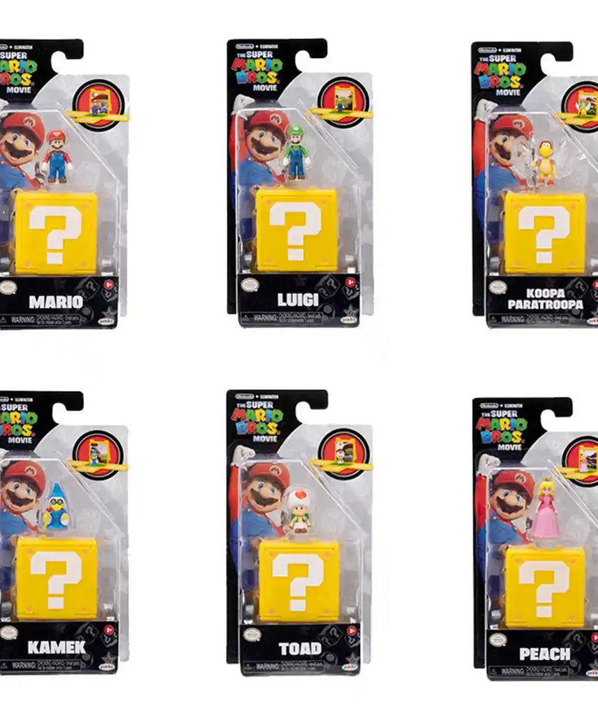 مجسم صغير من فيلم سوبر ماريو بروس من نينتندو، لعبة قابلة للتجميع مقاس 1.25 بوصة مع كتلة أسئلة وملصق، شخصيات متنوعة، الموجة 1