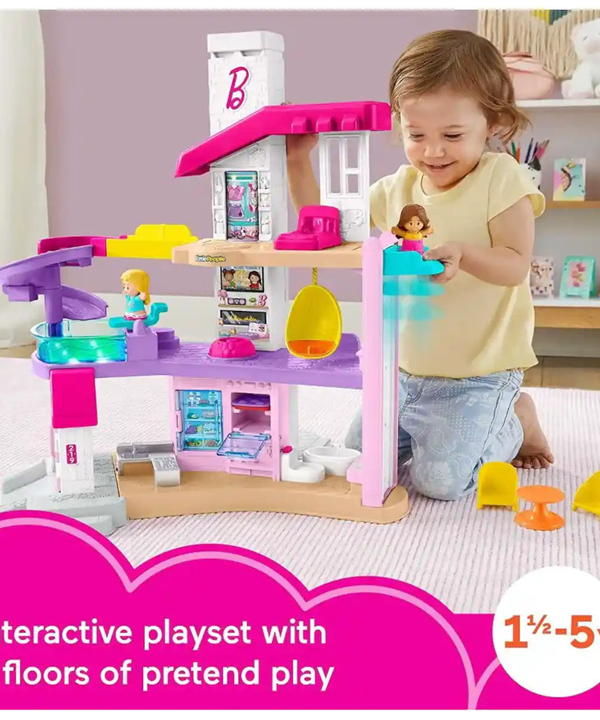 فيشر برايس باربي ليتل دريم هاوس ليتل بيبول، مجموعة ألعاب تفاعلية للأطفال الصغار مع مصعد ومنزلق حلزوني وأضواء وموسيقى وشخصيات مناسبة للأعمار من 18 شهرًا فما فوق