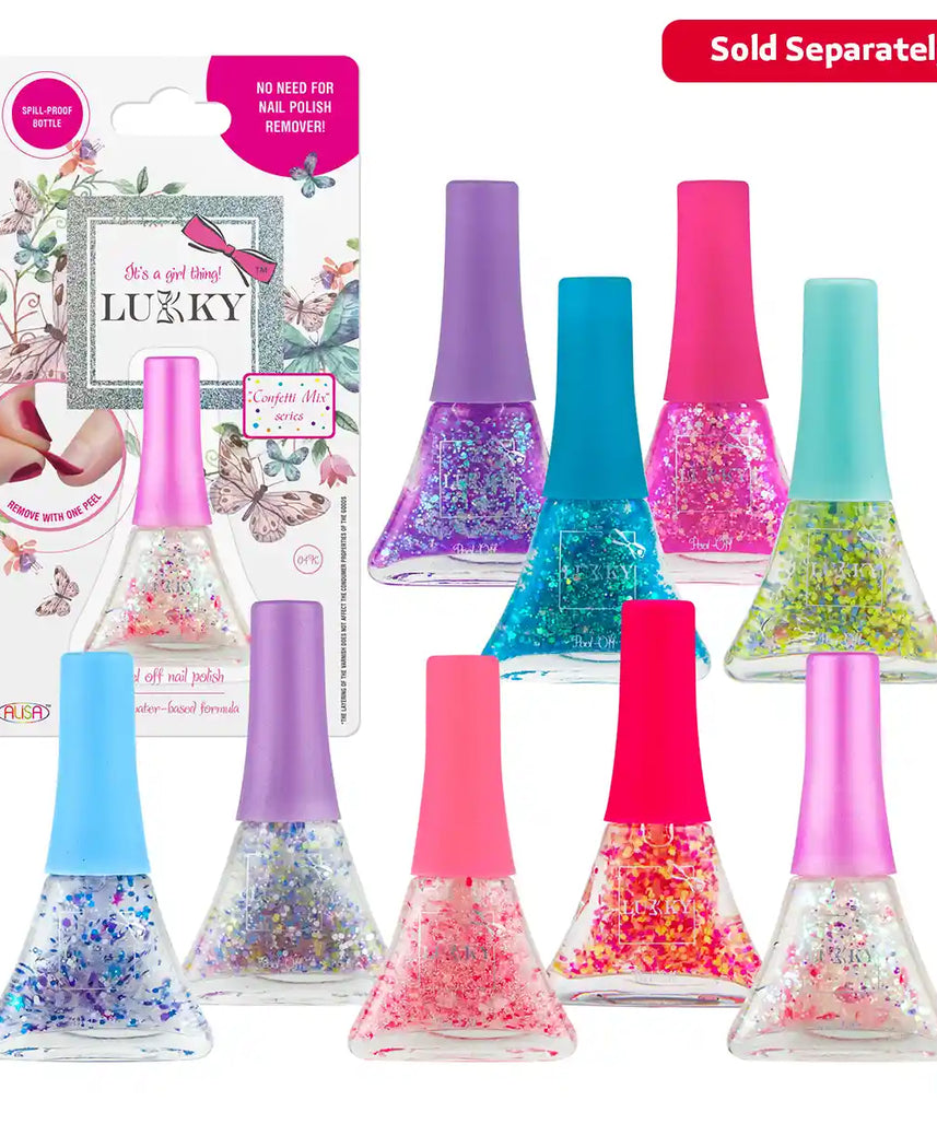 طلاء أظافر لوكي القابل للتقشير مع قطع من طلاء الأظافر الوردي والأبيض والزهور، تركيبة مائية، مقاوم للانسكاب، آمن للأطفال، سهل الاستخدام والإزالة، لا يحتاج إلى مزيل طلاء أظافر، 5.5 مل