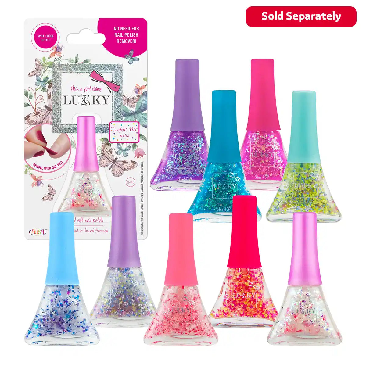 طلاء أظافر لوكي القابل للتقشير مع قطع من طلاء الأظافر الوردي والأبيض والزهور، تركيبة مائية، مقاوم للانسكاب، آمن للأطفال، سهل الاستخدام والإزالة، لا يحتاج إلى مزيل طلاء أظافر، 5.5 مل