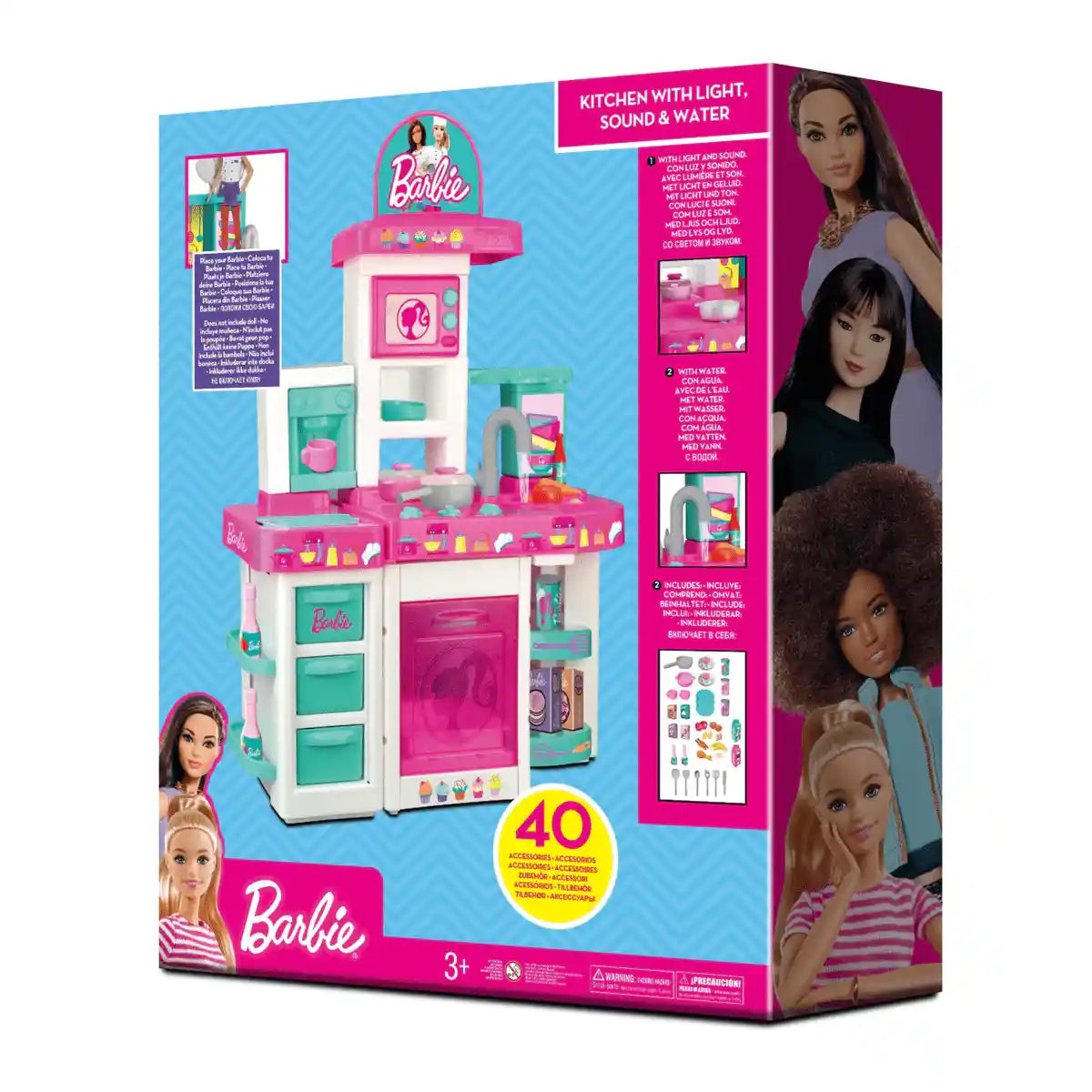 Barbie Large Kitchen Playset for Toddlers, Pretend Play Cooking Kitchen with Lights and Sounds, Sink Oven Stove Food and Accessories, Realistic Role Play Toy Set for Kids, Ages 3 Years+
