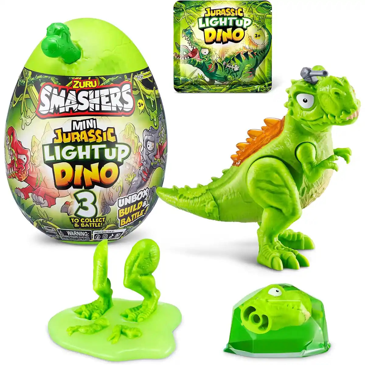 Smashers Jurassic Series 1 Mini Light Up Dino Egg with 10 Surprises Slime Meteorite Dig Build and Collect Dinosaur Toy for Boys and Girls Ages 3+
