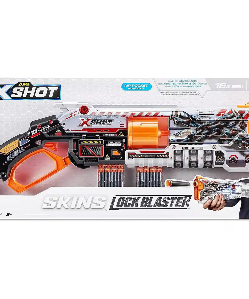 مسدس رمي السهام إكس شوت سكينز إس ١، ١٦ سهمًا إسفنجيًا، تقنية الجيب الهوائي، أسطوانة دوارة بـ ٨ سهام، قفل برمز الاستجابة السريعة، مدى ٢٧ مترًا، مسدس رمي سهام لعبة للأطفال والمراهقين والبالغين، للعب في الهواء الطلق، للأعمار من ٨ سنوات فما فوق